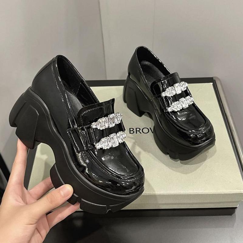 Fashion Thick-soled Mary Jane Platform Loafer Inner High Heel British Leather Shoes Women Thick Bottom Sponge Bottom Non-slip