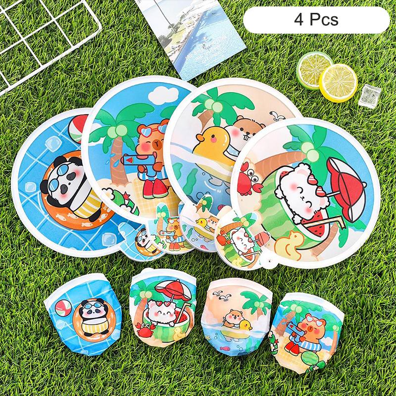 

2/4 шт. Мультяшный складной групповой веер, креативный ручной веер с капибарой, милый портативный летний мини-круглый веер, летние карманные веера, подарки