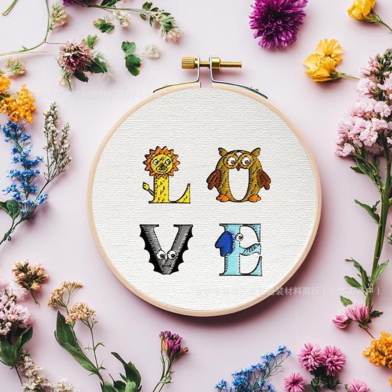 4 Sheets Water Soluble Embroidery Stabilizers,Animal and Plant Alphabet Patterns Paper Hand Sewing Stabilizers for Beginners