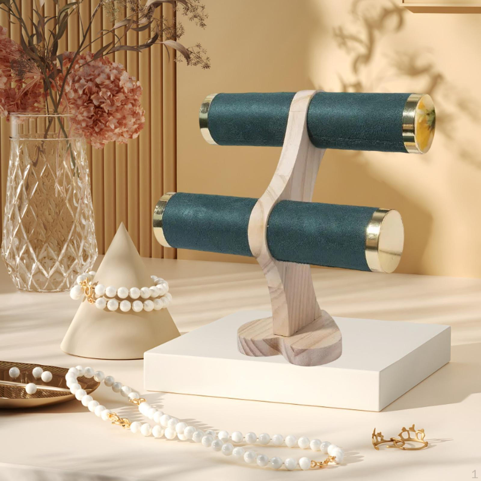 

2 Tier Bracelet Holder Stand Stylish Jewellery Display Rack for Easy Organization and Showcase Space зелений