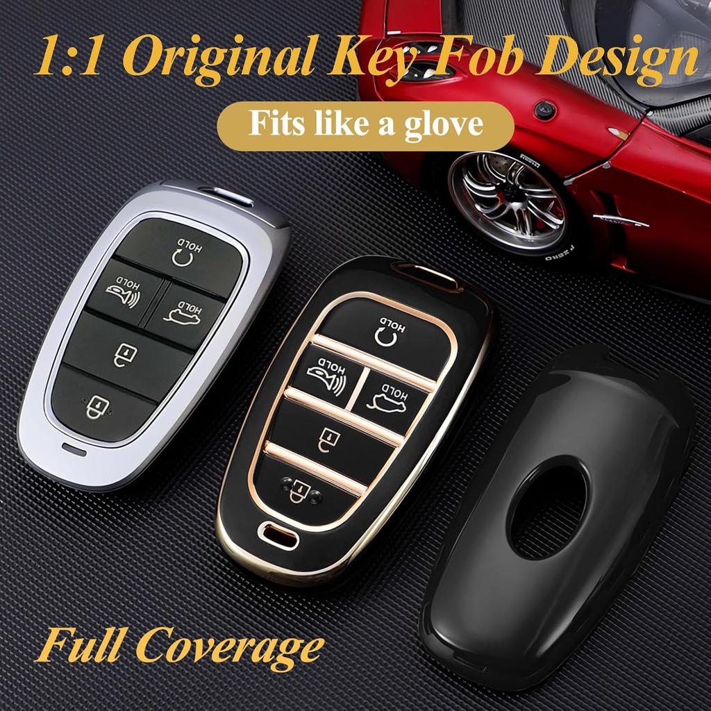 For Hyundai Key Fob Cover With Keychain, Premium TPU Key Case Shell For 2024   Hyundai Sonata, Tucson, Santa Cruz, Remote Smart Car Key Fob