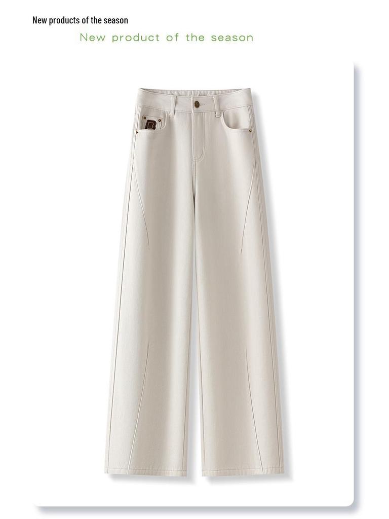 Women's 2024 White Fleece-Lined Wide-Leg Jeans for Autumn/Winter