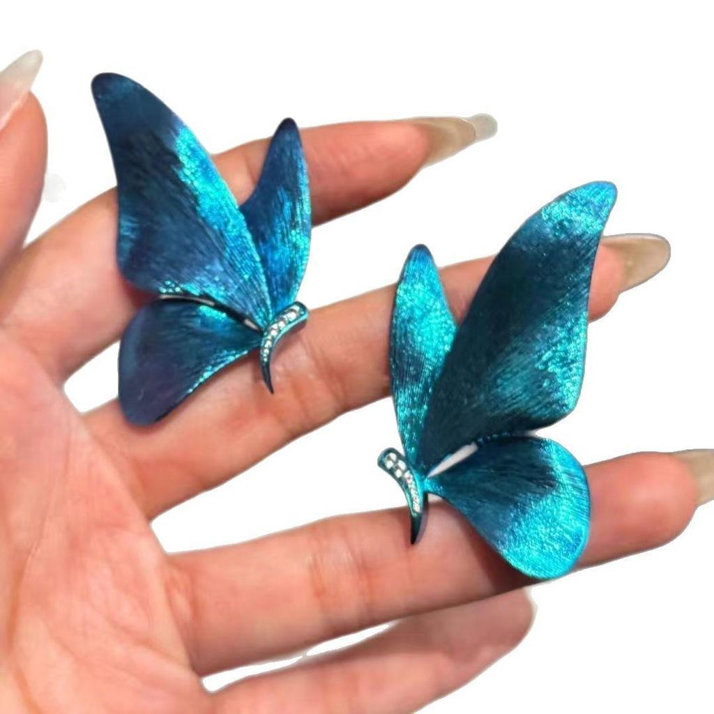 Pinkddudu Vintage Blue Butterfly Stud Earrings Minimalist Elegant Earrings Unique Simple Ear Jewelry PD2236