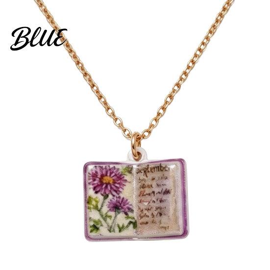 Stylish Women Necklace Birth Flower Necklace Floral Book Pendant January