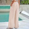 Women's Casual Summer Pants Elastic Waist Wide Leg Trousers Vertical Striped Print Lightweight Breathable Fabric Comfortable Fit