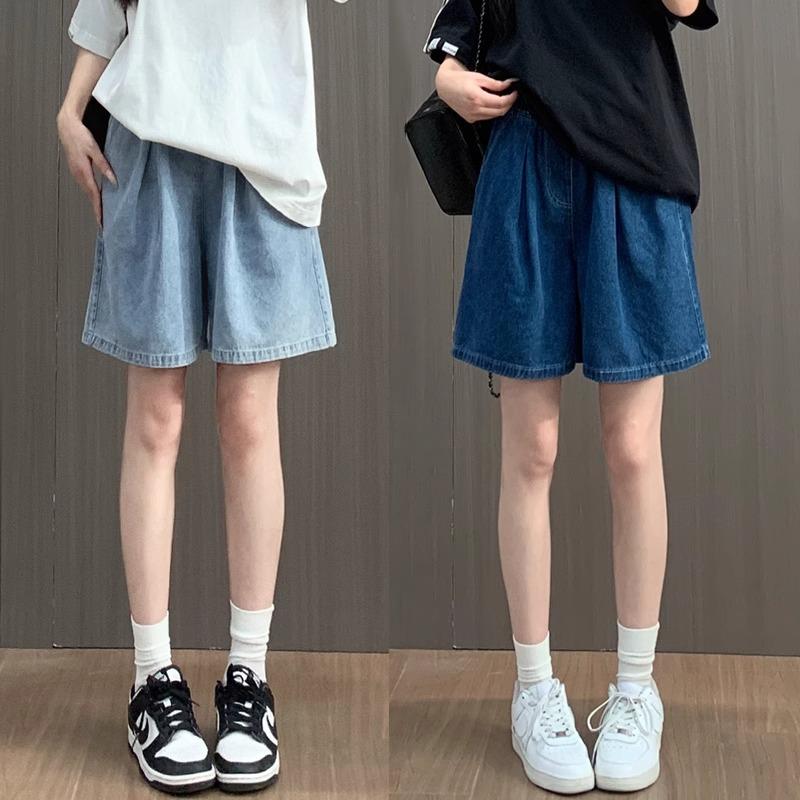 Tencel denim shorts women's summer thin quick-drying pants loose and thin wide-leg women's pants five-point casual pants