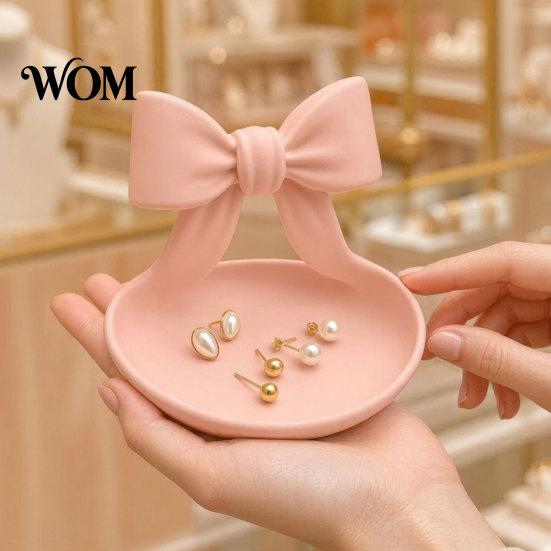Elegant Jewelry Dish 3D Printed Bow Organizer Tray, Decorative Ribbon Ring Holder for Beauty Accessory Rings Earrings Necklace, Vanity Storage