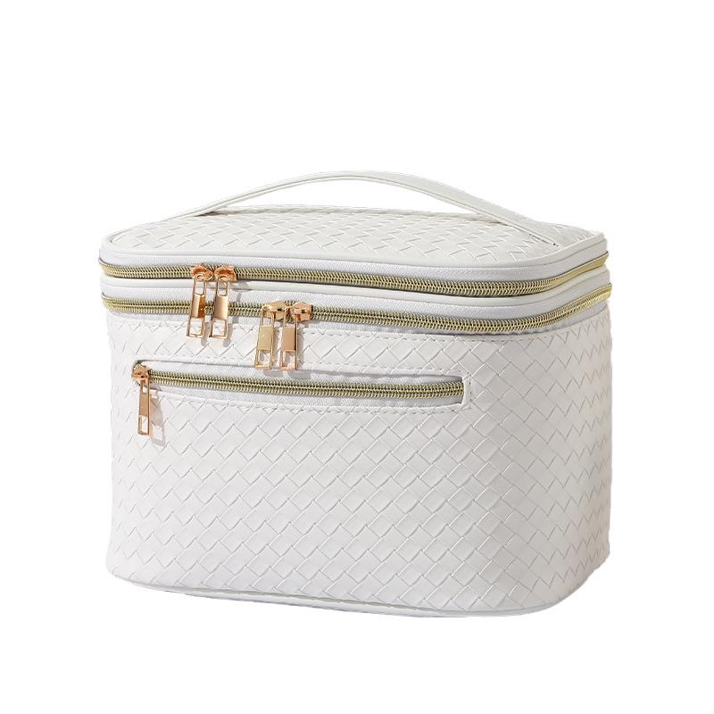 Flerfärgad dubbellagers PU-reseorganisatör för smycken och smink med vävd textur