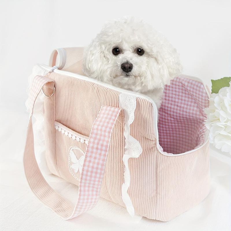 Trasportino Traspirante in Rete per Animali da Viaggio Design a Strisce Borsa a Spalla Singola Portatile da Esterno Trasportino per Cucciolo Gattino Custodia per Compagnia Aerea