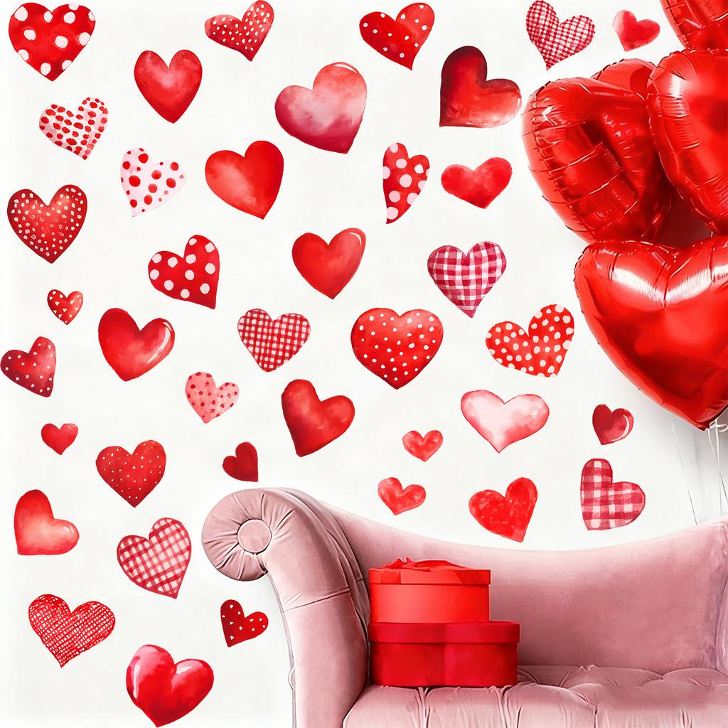Valentine Checkered Hearts PVC Wall Sticker Self-Adhesive Removable for Home Decor