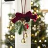 Velvet Bow Bell Ornament with Pine Cone for Christmas Tree Decoration