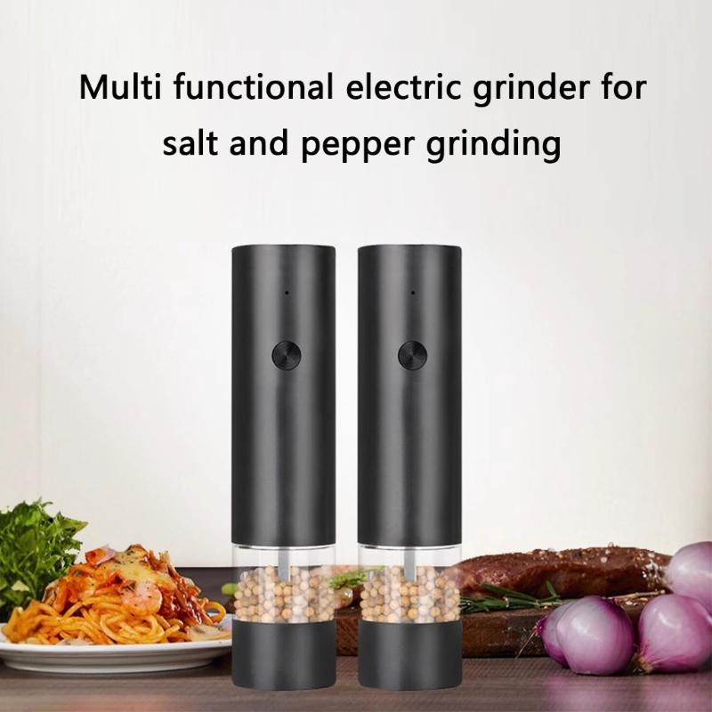Button Touch Electric Spices Grinder for Salt & Pepper, Clear Chamber Rechargeable Pepper Mill for Desktop Seasoning and Kitchen Preps