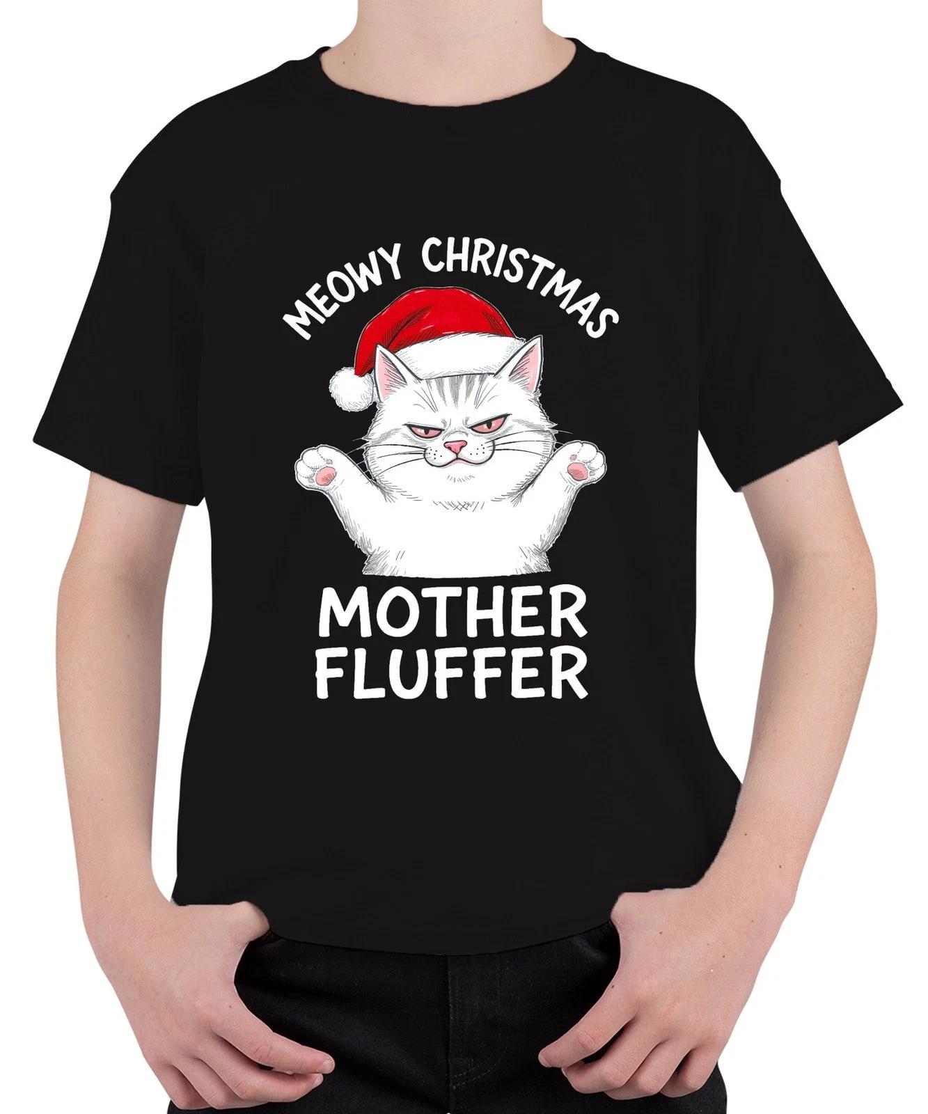 MEOWY CHRISTMAS MOTHER FLUFFER Weihnachten Katze Geschenk Lustig Unisex Kinder T XS