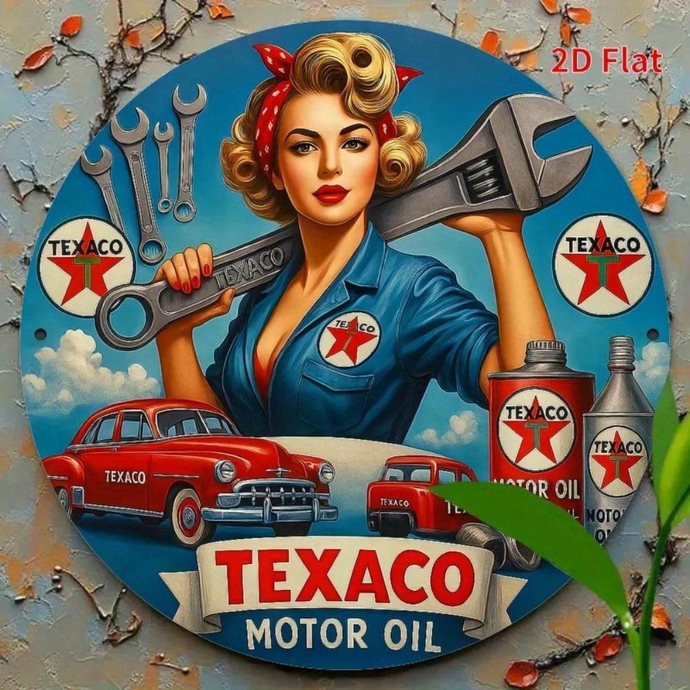 Vintage Texaco Retro Pinup Girl Metal Tin Wall Art Sign 20x20cm Garage Workshop Decor 20x20