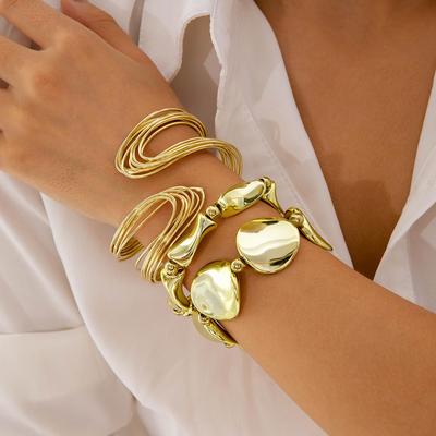 3PCS European and American Fashion Golden Silvery Opening Bracelet Set for Women Girls Jewelry Party Handmade