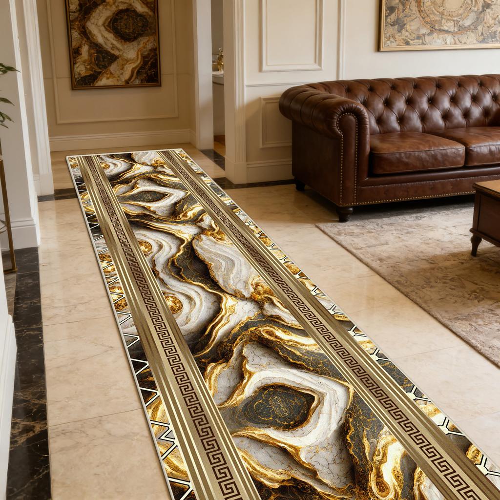 European Gold Light Luxury Antiskid Corridor Carpet Home Decoration Luxury Soft Long Runner Rug Easy Clean Lint-free Floor Mats
