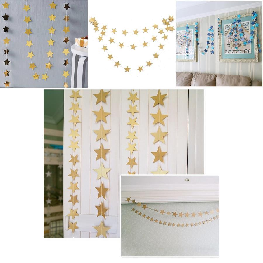 High-quality Star Paper Garland In Gold Silver And Blue For Festive Celebrations