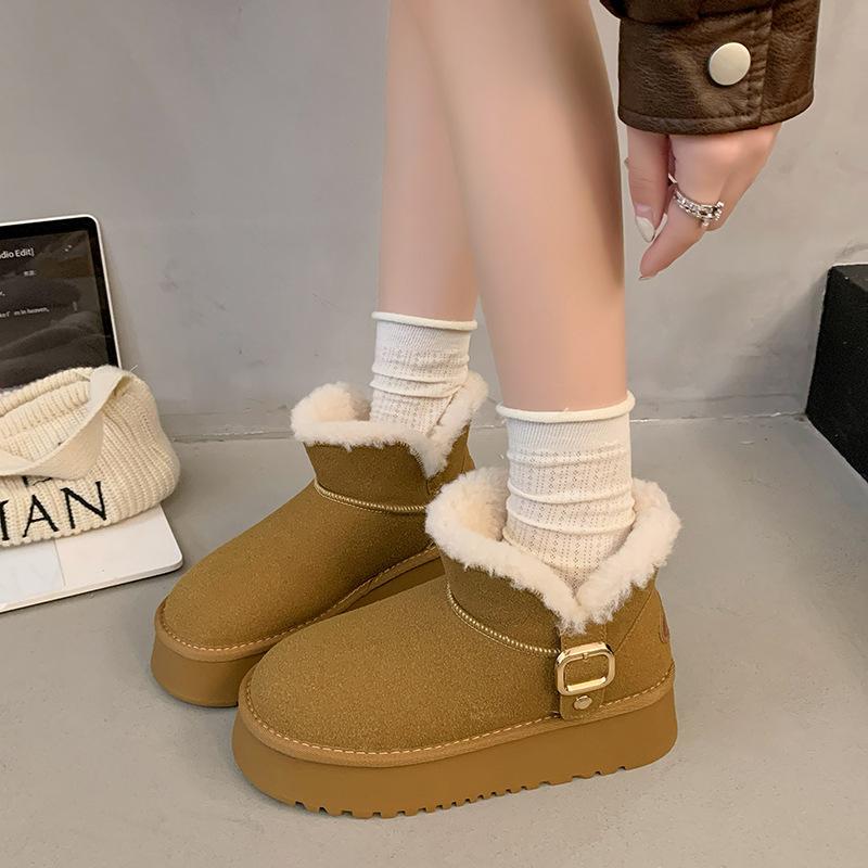 Simple solid color warm snow boots for women, new thick-soled thick-soled thick-velvet non-slip snow cotton boots for women in autumn and winter 2025