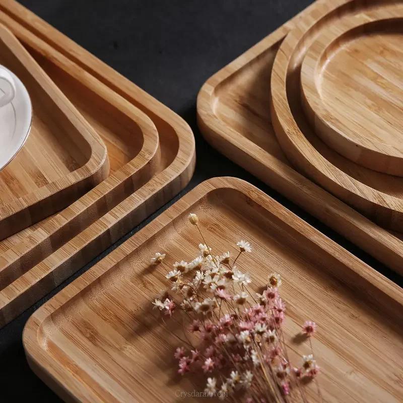 Wooden Bamboo Serving Tray Tea Cup Saucer Trays Fruit Plate Storage Pallet Plate Decoration Japanese Food Rectangular Plate