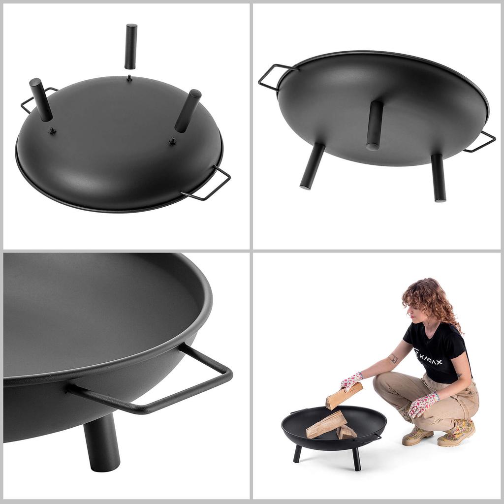 KADAX Large 58cm Garden Fire Pit For Bonfire Grill Kettle Bowl Steel Black