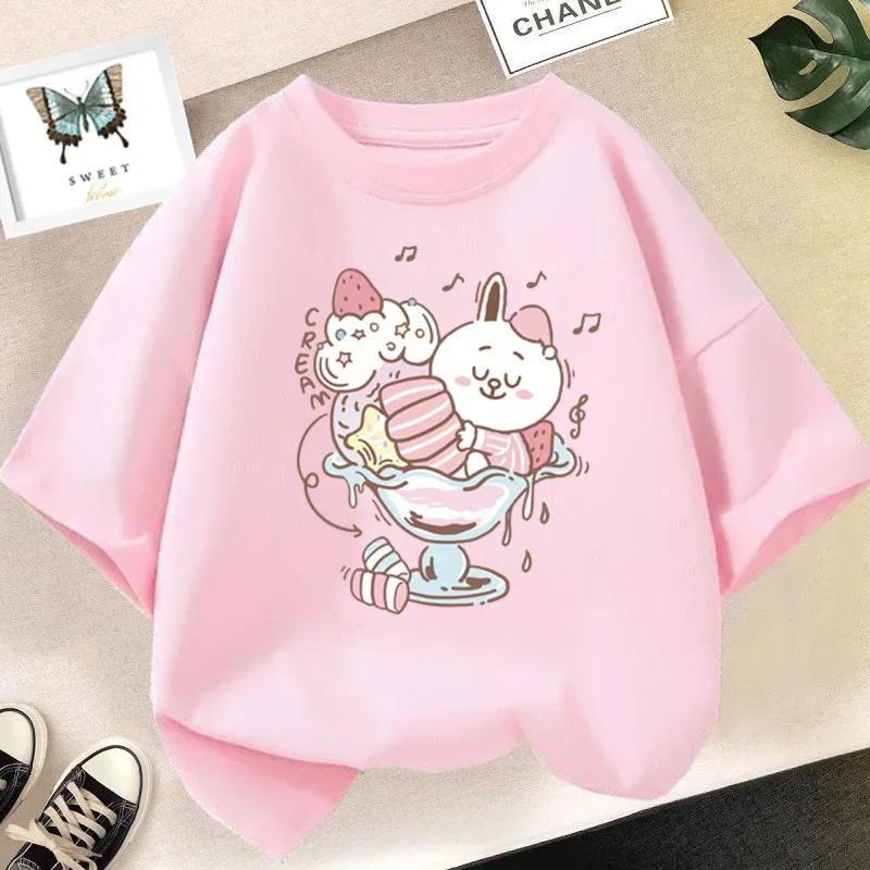 Strawberry Juice Graphic Print T-shirt Girls Aesthetic Pink Tops Tee 2024 Summer New Fashion Women T Shirt
