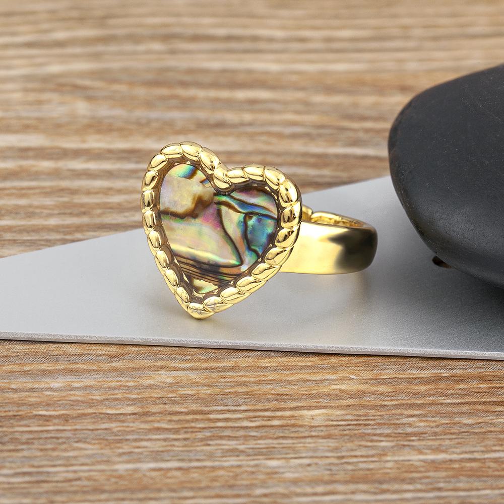 Nidin Daily Versatile Delicate Sweet Romantic Heart-shaped Natural Stone Adjustable Open Ring 5 Colors Fashion Party Jewelry