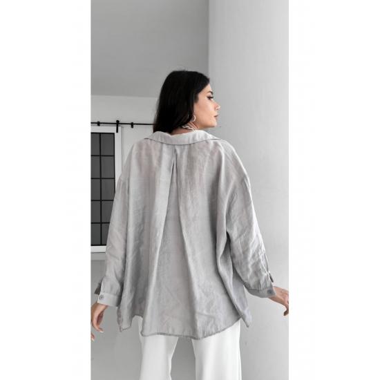 Cămașă de damă cu buzunar supradimensionat, cu umăr în jos