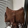 Solid Color Tassel Shoulder Bag Buckle Underarm Packs Sweet Suede Handbag  Travel