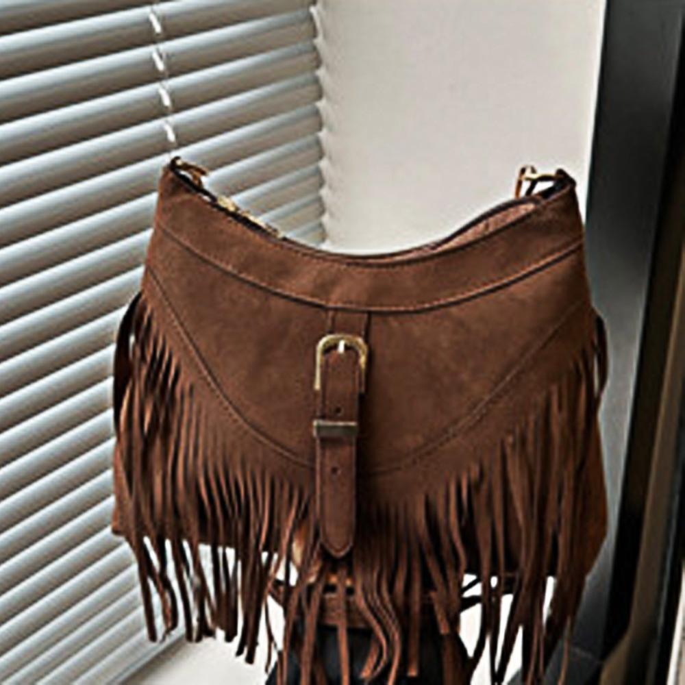 Solid Color Tassel Shoulder Bag Buckle Underarm Packs Sweet Suede Handbag  Travel