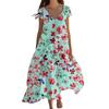 Damen Sommer Mode V-Ausschnitt Strand Lang Kurzarm Kleider mit Blumendruck