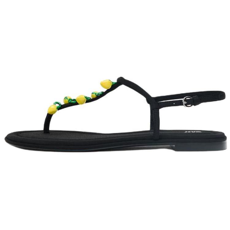 Zara Fashion Open-Toe One-Strap Sandals 1.5Cm Women Sandals Black 3602610800