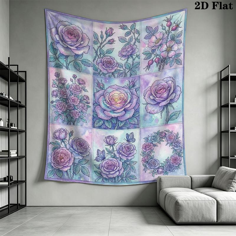 Dreamy Watercolor Rose Wall Tapestry Aesthetic Wall Hanging Printed Fabric Blanket Decorative Tapestries for Bedroom Living Room Home Decor