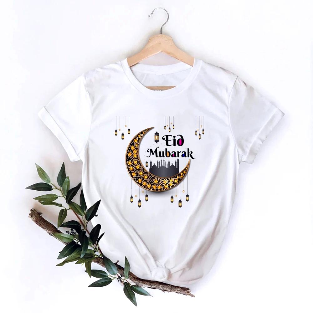 Eid Mubarak Tee Muslim Shirt Ramadan Gift Unisex Creative Top Casual Short Sleeve Crew Neck Unisex Tshirt Ramadan Mubarak Tops