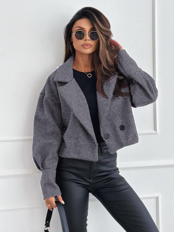 New autumn fashion versatile suit collar solid color short woolen small coat women