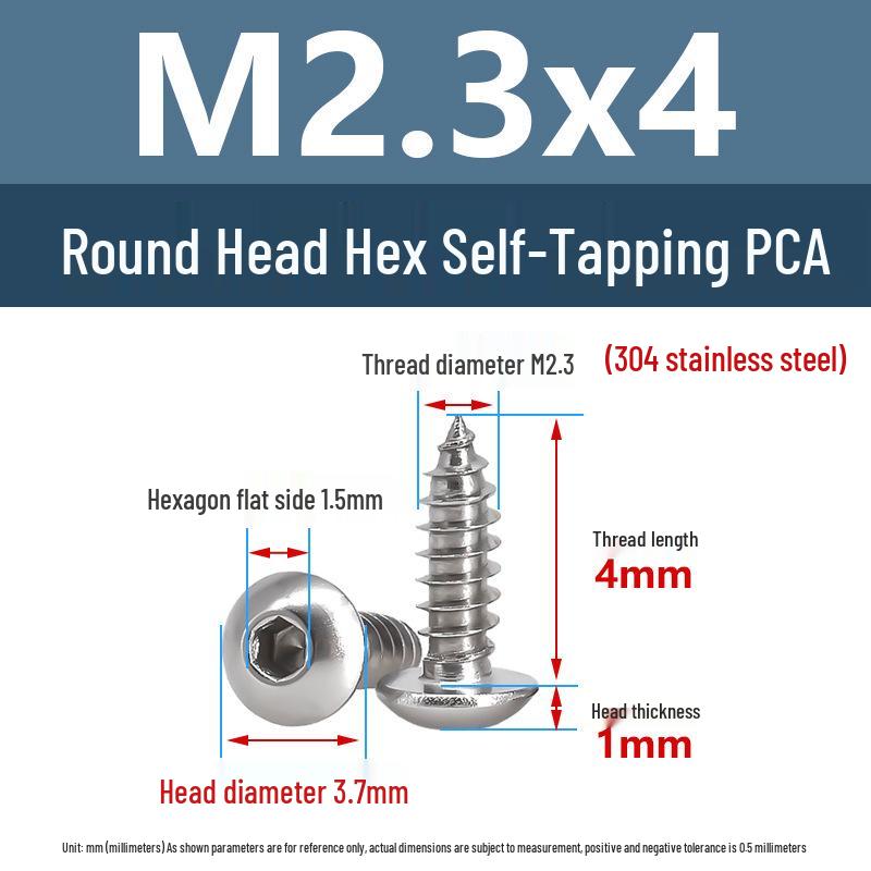 Yigu 304 Stainless Steel Round Head Self-Tapping Allen Screw, M2-M6