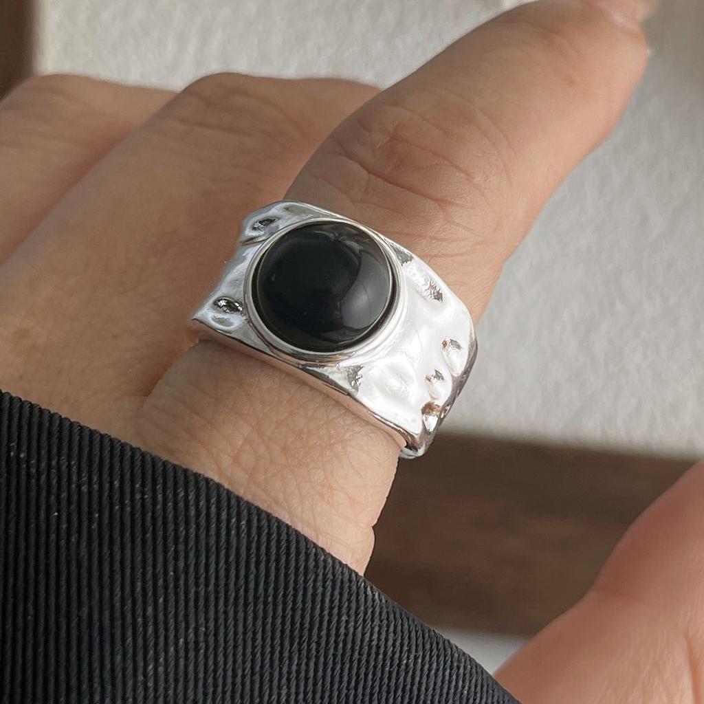 Xiaomi 925 Sterling Silver Rings for Women Couple Minimalist Handmade Simple Black Stone Ring Fine Jewelry Gift Prevent Allergy