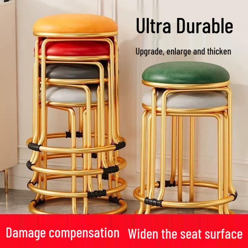Sturdy Steel Frame Upholstered Round Stool - Soft, Simple Design for Dining or Kitchen Storage.