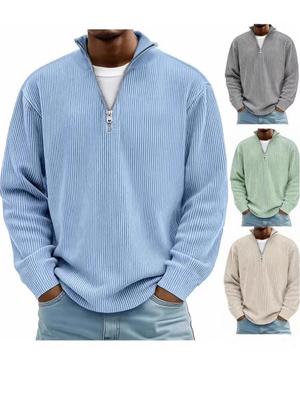 Men's Casual Zipper Hoodie: Autumn/Winter Corduroy Stand-up Collar Long Sleeve