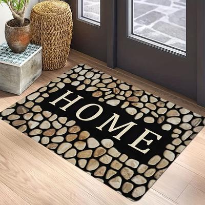 HOME Doormat Pebble Stone Cobblestone Pattern Rug Washable Non Slip Black Floor Mat Inside Outside Front Door Entrance Home