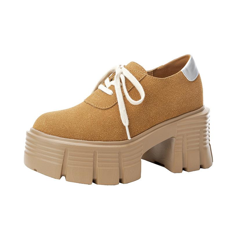 Thick-soled Color Matching Small Size Inner Height Increase 12cm Women's Lace-up Retro Small Muffin Thick-soled Shoes