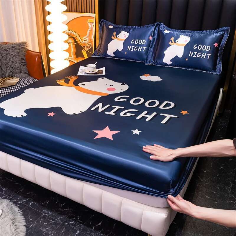Ice Cooling Fitted Sheet - Cartoon Printed Funda De Colchón For Queen/King Beds, Smooth Kids Bed Protector (No Pillowcase)