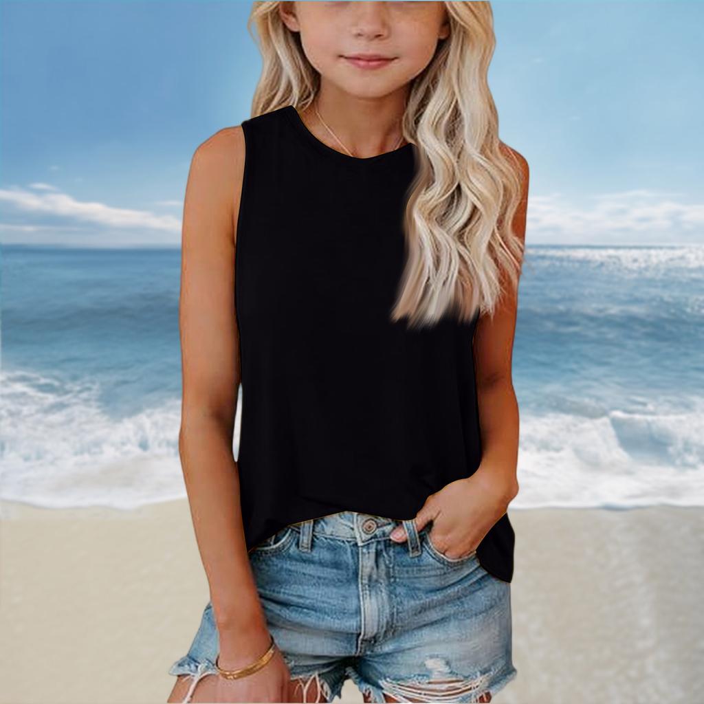 Girls Kids Summer Crewneck Sleeveless Shirts Tank Tops