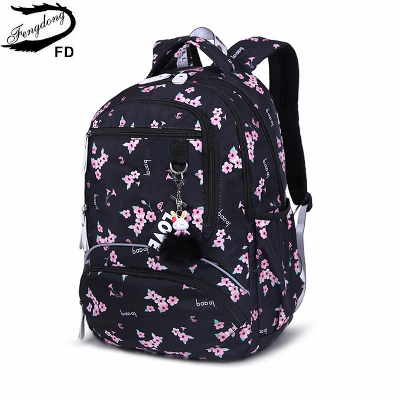 Cherry Blossoms Elementary School Backpack for Girls Black Pink Floral Bookbag Fashion School Bags for Girls Cute Flower Bookbag