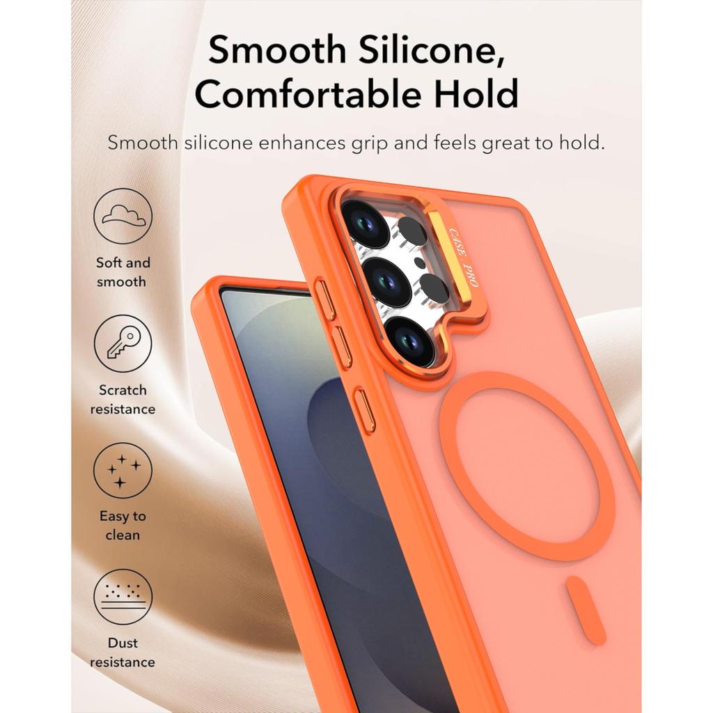 Custodia Stand con Protezione Lente Metallica Magnetica Magsafe per Samsung S26 S25 Edge S24 S23 S22 Ultra Plus FE Copertura Bumper Antiurto