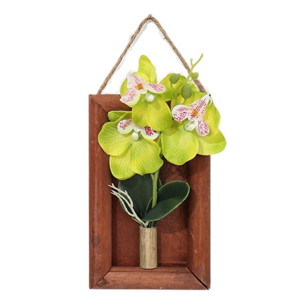 

Искусственная шелковая орхидея-бабочка с деревянной картинной рамкой, настенное искусство зелёный