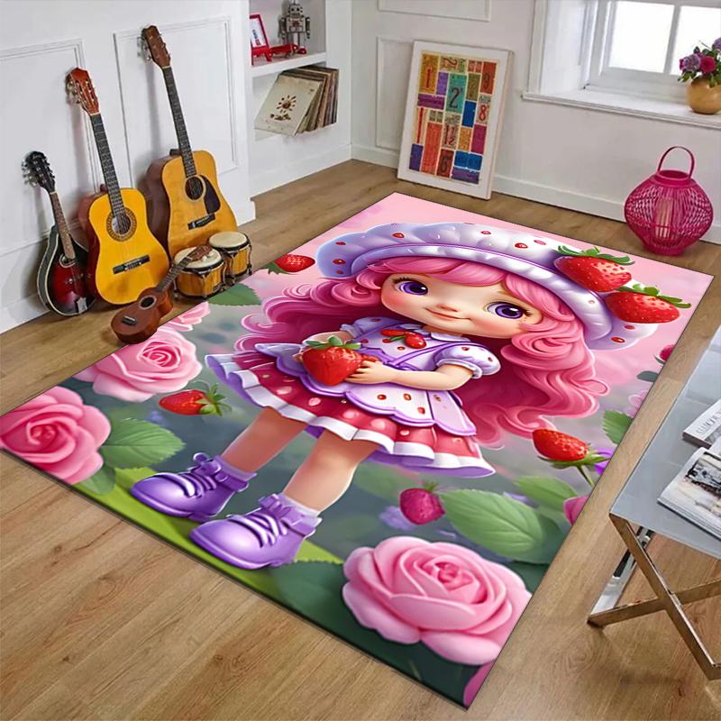 Strawberry Polyester Carpet, Soft Indoor Mat for Office Chair, Living Room, Computer Desk - Decorative Home Office Rug Design