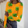 T-shirt à col rond décontracté pour femmes. Haut côtelé à manches longues imprimé Saint-Patrick