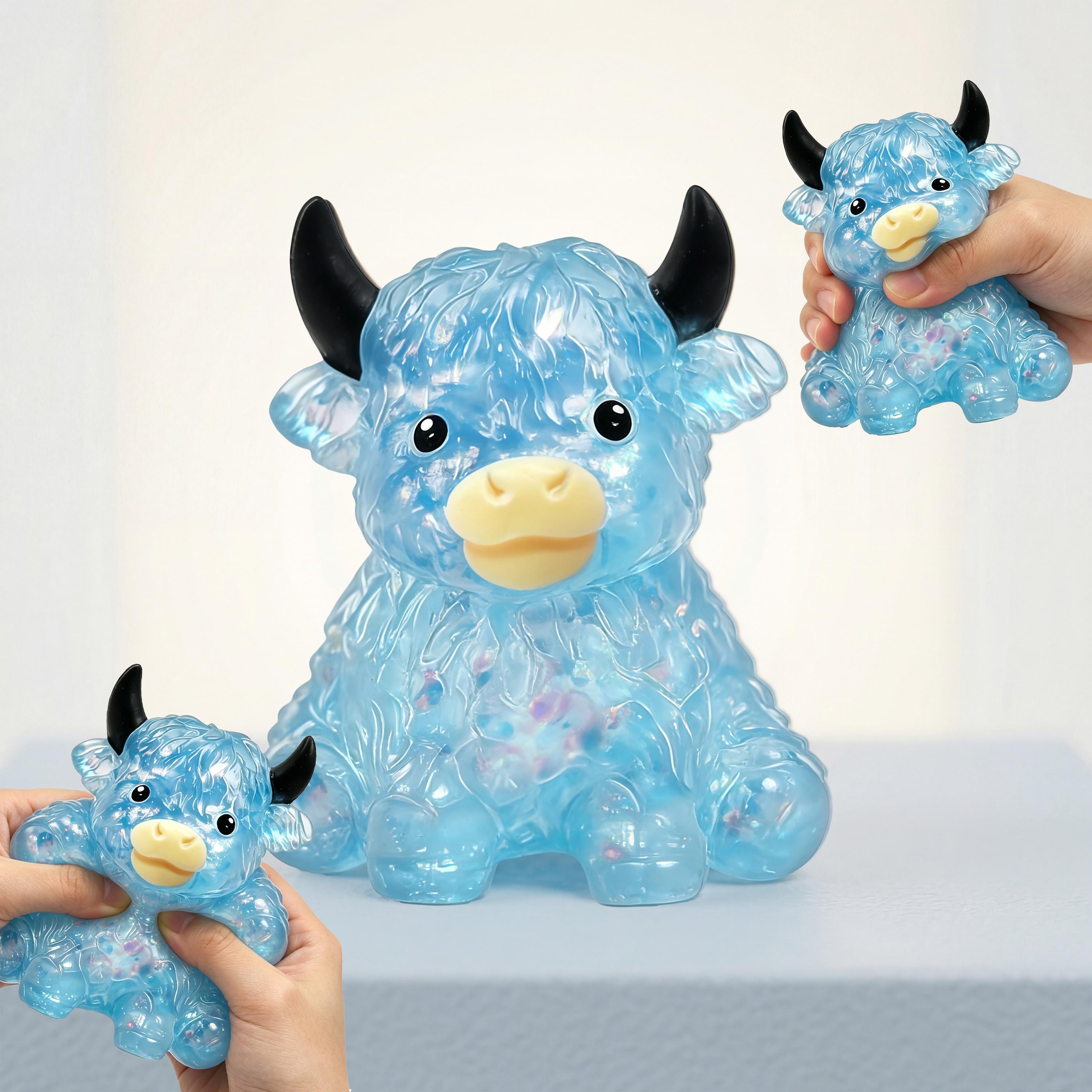 Sequin Cow Squeeze Toy, Sensory Stress Relief Toy, Fun Desktop Decoration, Portable Cute Fidget Toy blue