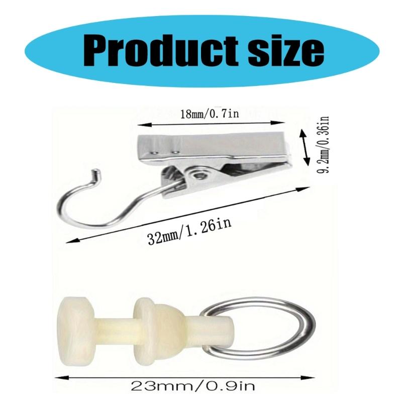 1set Shower Curtain Pulley Clamps 30pcs Iron Hooks+30pcs Gliders Metal Curtain Hooks for Drapery Rails Smooth Glidings