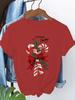 Women's Christmas T-Shirt with Red Candy Canes Holly Berries Merry Christmas Text Harajuku Short Sleeve Casual Aesthetic Clothes